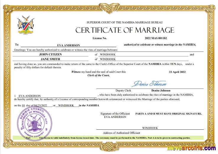 Namibia marriage certificate